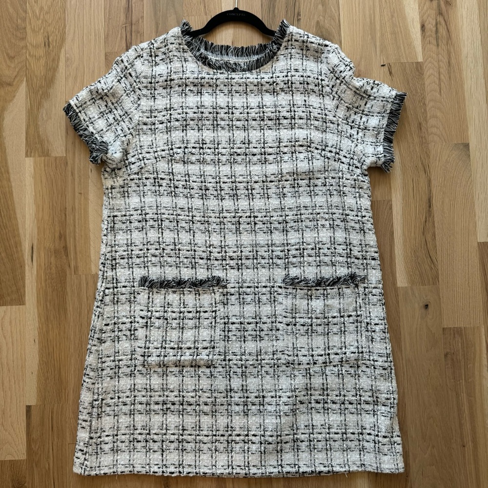 Black and White Tweed Shift Mini Dress